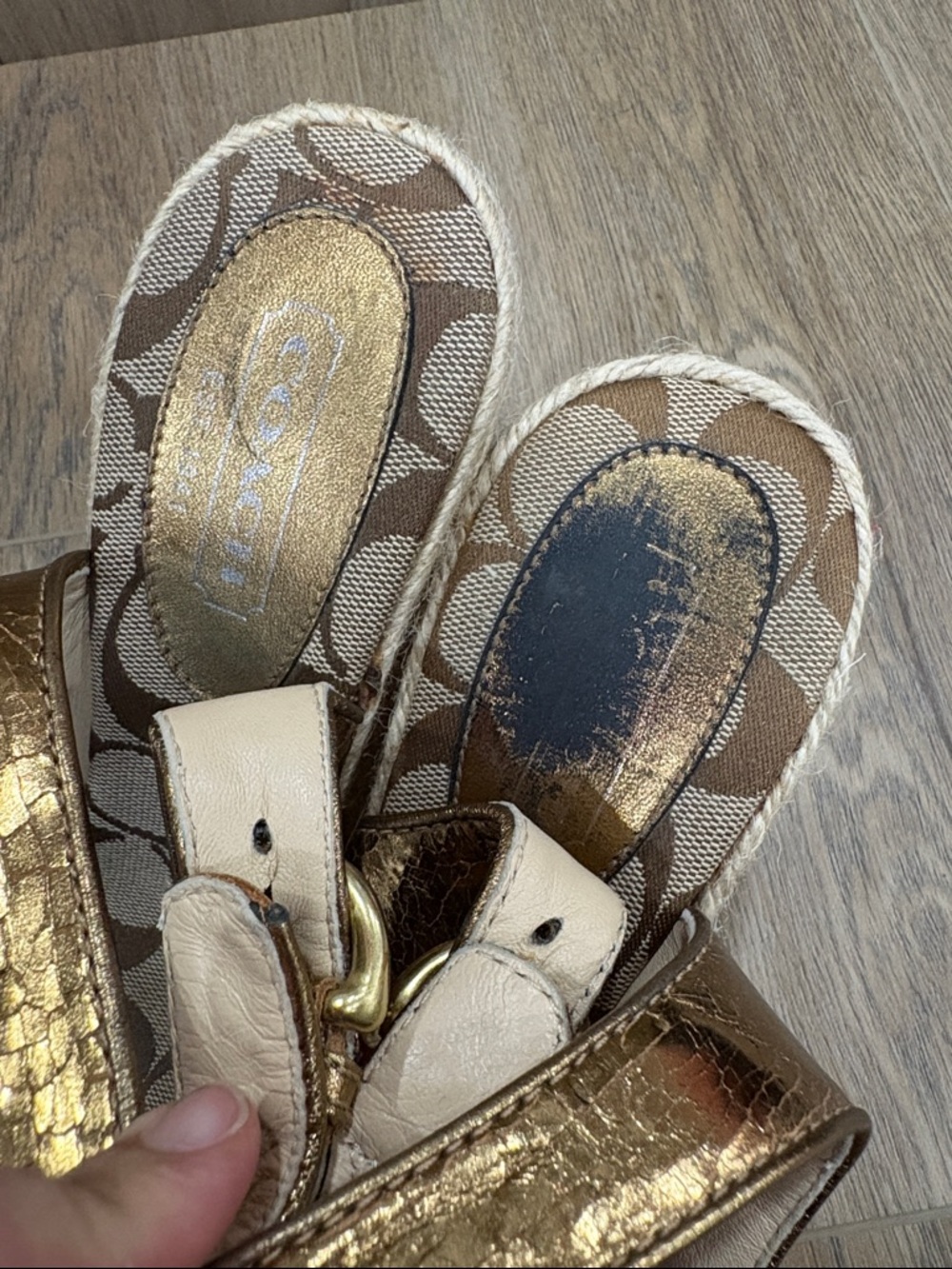 Coach Ireland Crackled Gold Leather Slingback Platform Wedge Espadrille Karisa 8 - Picture 9 of 12
